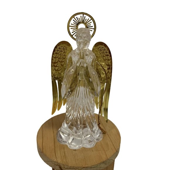 Vintage Taiwan Gold Tone Clear Acrylic Angel Figure Ornament - Picture 1 of 6